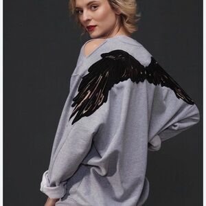 Gray Crewneck Sweater with Sleeve Detail